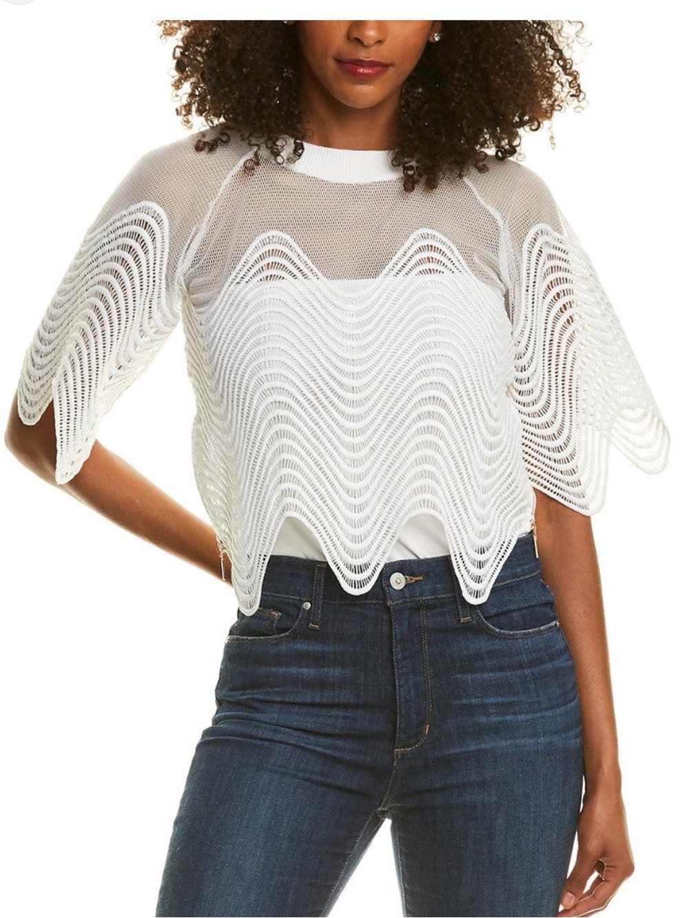 GRACIA Mesh White Crop Top, SMALL